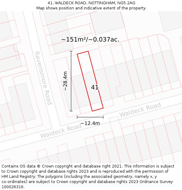 41, WALDECK ROAD, NOTTINGHAM, NG5 2AG: Plot and title map