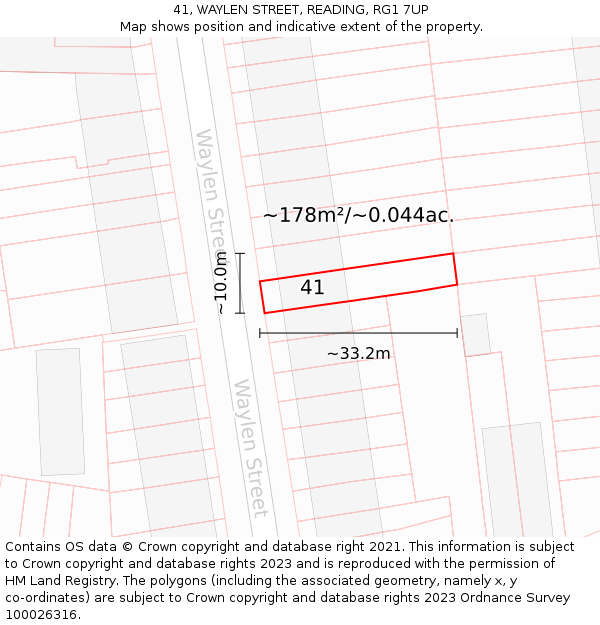 41, WAYLEN STREET, READING, RG1 7UP: Plot and title map