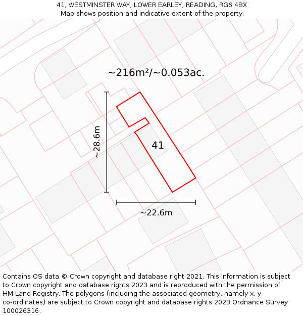 41, WESTMINSTER WAY, LOWER EARLEY, READING, RG6 4BX: Plot and title map