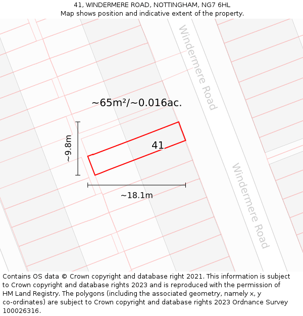 41, WINDERMERE ROAD, NOTTINGHAM, NG7 6HL: Plot and title map