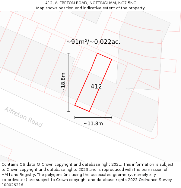 412, ALFRETON ROAD, NOTTINGHAM, NG7 5NG: Plot and title map