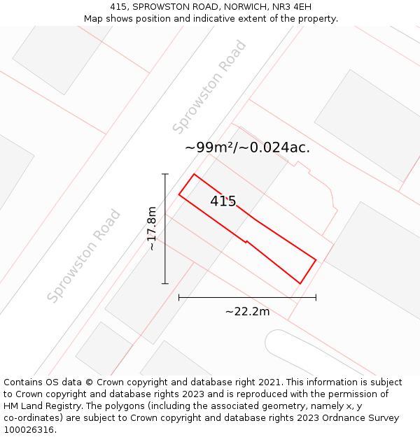 415, SPROWSTON ROAD, NORWICH, NR3 4EH: Plot and title map