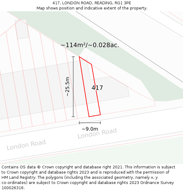 417, LONDON ROAD, READING, RG1 3PE: Plot and title map