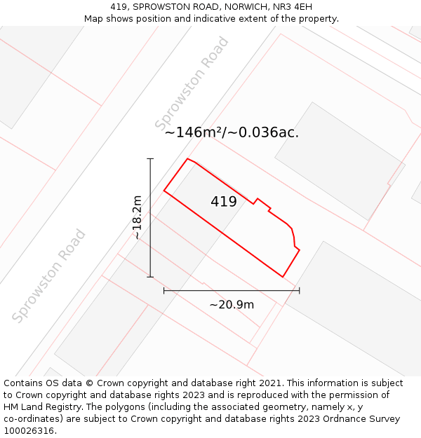 419, SPROWSTON ROAD, NORWICH, NR3 4EH: Plot and title map