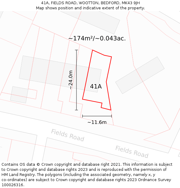 41A, FIELDS ROAD, WOOTTON, BEDFORD, MK43 9JH: Plot and title map