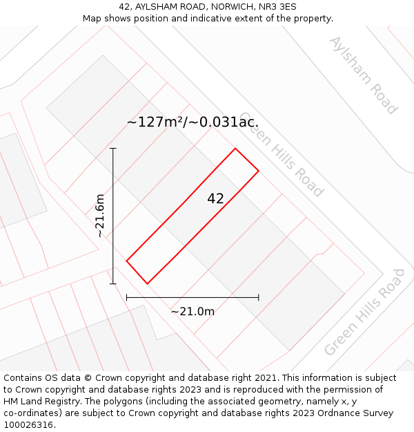 42, AYLSHAM ROAD, NORWICH, NR3 3ES: Plot and title map