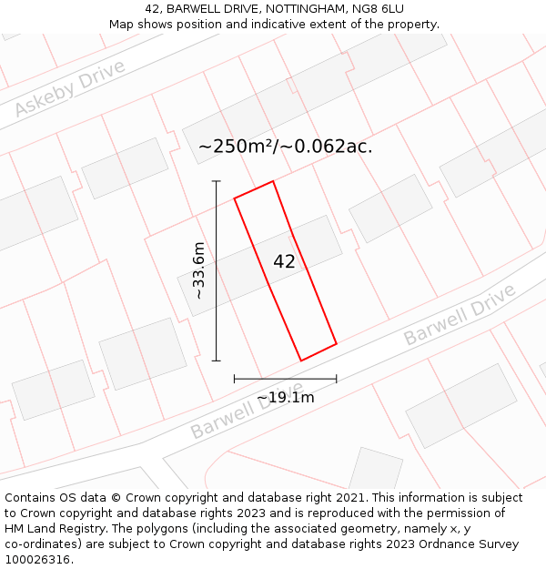 42, BARWELL DRIVE, NOTTINGHAM, NG8 6LU: Plot and title map
