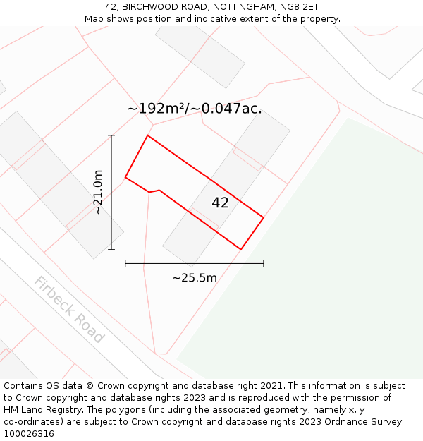 42, BIRCHWOOD ROAD, NOTTINGHAM, NG8 2ET: Plot and title map