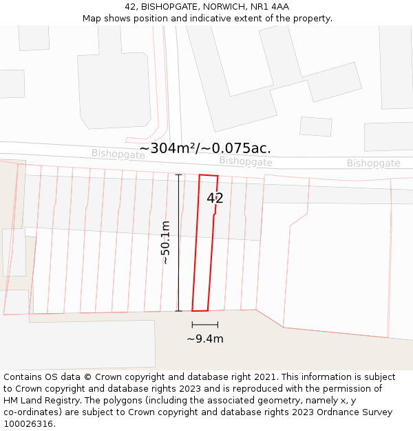 42, BISHOPGATE, NORWICH, NR1 4AA: Plot and title map
