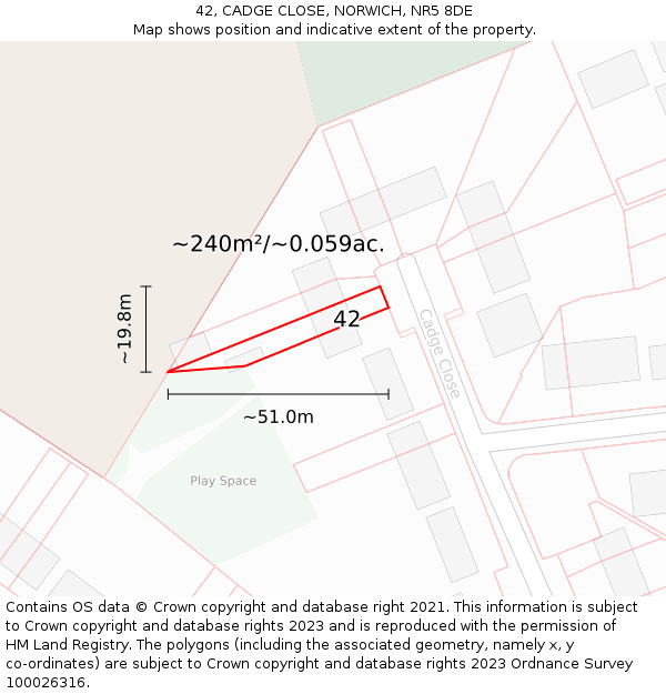 42, CADGE CLOSE, NORWICH, NR5 8DE: Plot and title map