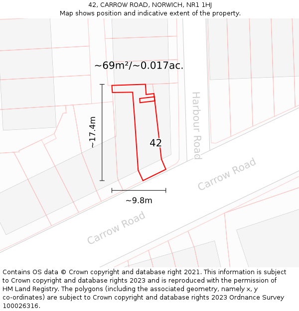 42, CARROW ROAD, NORWICH, NR1 1HJ: Plot and title map