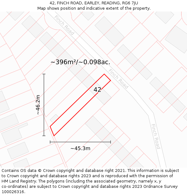 42, FINCH ROAD, EARLEY, READING, RG6 7JU: Plot and title map