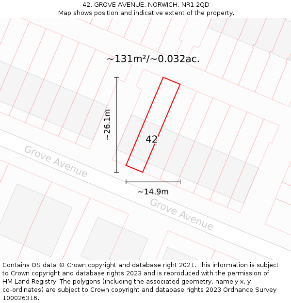42, GROVE AVENUE, NORWICH, NR1 2QD: Plot and title map