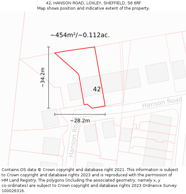 42, HANSON ROAD, LOXLEY, SHEFFIELD, S6 6RF: Plot and title map