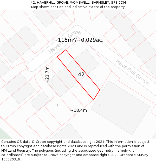 42, HAVERHILL GROVE, WOMBWELL, BARNSLEY, S73 0DH: Plot and title map