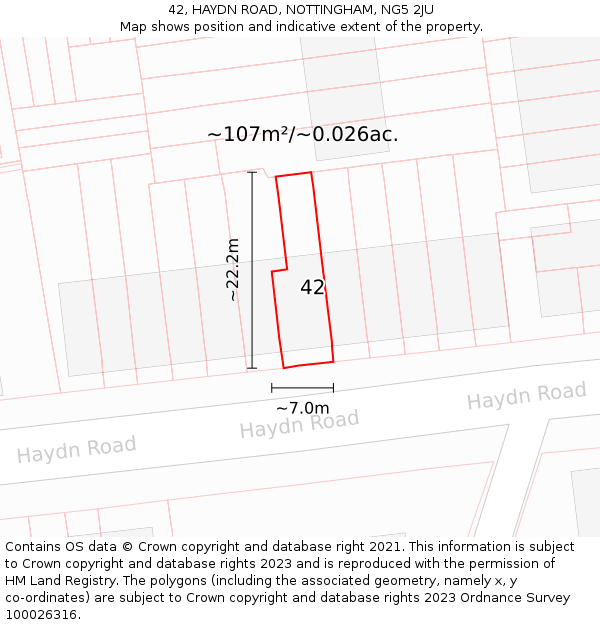42, HAYDN ROAD, NOTTINGHAM, NG5 2JU: Plot and title map