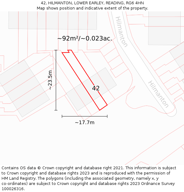 42, HILMANTON, LOWER EARLEY, READING, RG6 4HN: Plot and title map