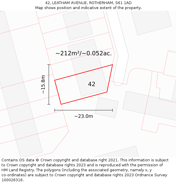 42, LEATHAM AVENUE, ROTHERHAM, S61 1AD: Plot and title map