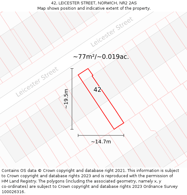 42, LEICESTER STREET, NORWICH, NR2 2AS: Plot and title map