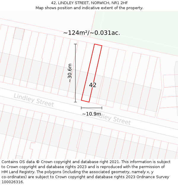 42, LINDLEY STREET, NORWICH, NR1 2HF: Plot and title map