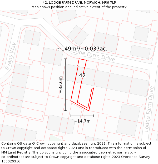 42, LODGE FARM DRIVE, NORWICH, NR6 7LP: Plot and title map