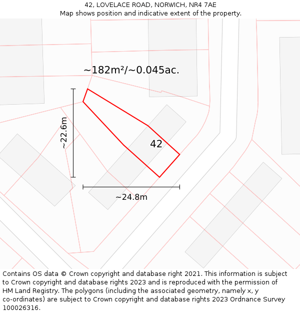 42, LOVELACE ROAD, NORWICH, NR4 7AE: Plot and title map