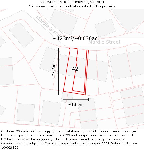 42, MARDLE STREET, NORWICH, NR5 9HU: Plot and title map