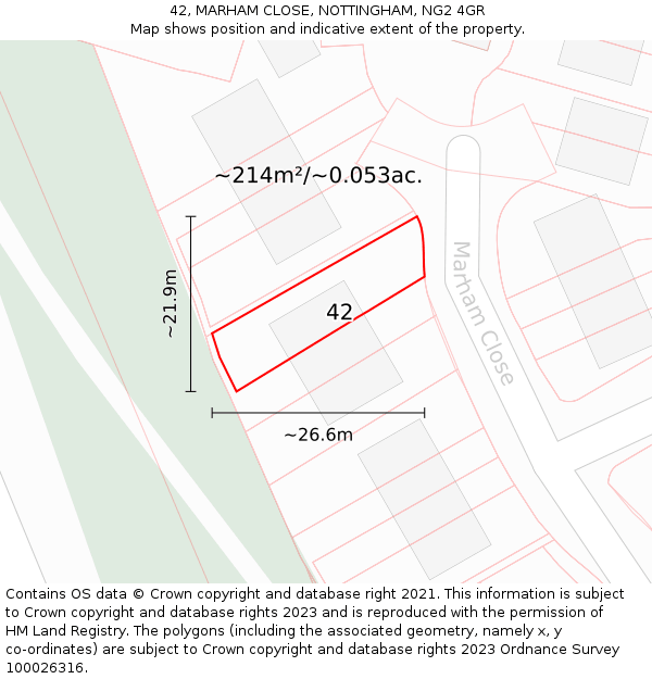 42, MARHAM CLOSE, NOTTINGHAM, NG2 4GR: Plot and title map