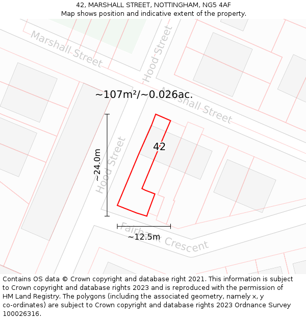 42, MARSHALL STREET, NOTTINGHAM, NG5 4AF: Plot and title map