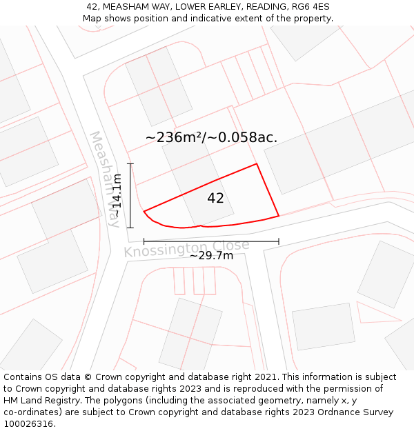 42, MEASHAM WAY, LOWER EARLEY, READING, RG6 4ES: Plot and title map