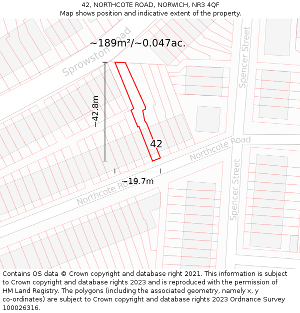 42, NORTHCOTE ROAD, NORWICH, NR3 4QF: Plot and title map