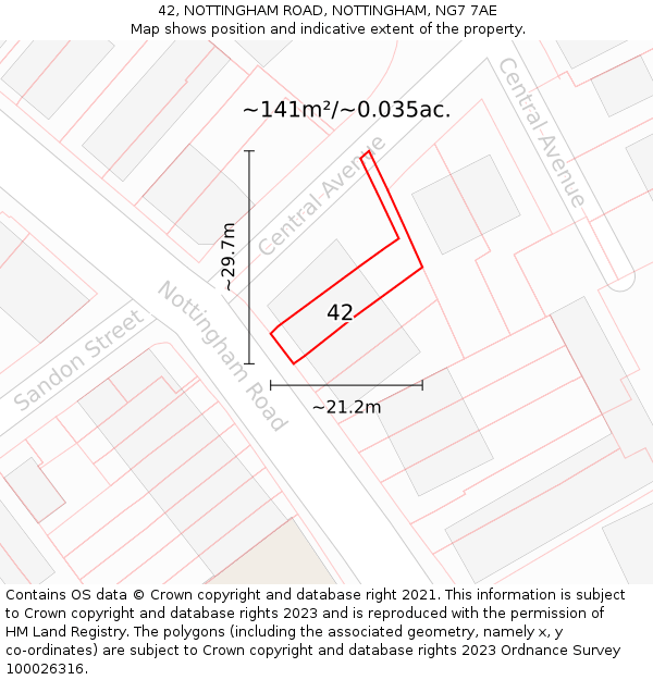 42, NOTTINGHAM ROAD, NOTTINGHAM, NG7 7AE: Plot and title map
