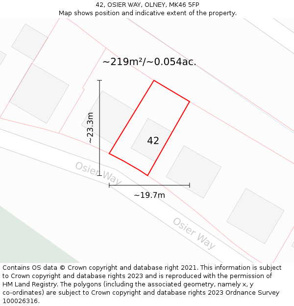42, OSIER WAY, OLNEY, MK46 5FP: Plot and title map