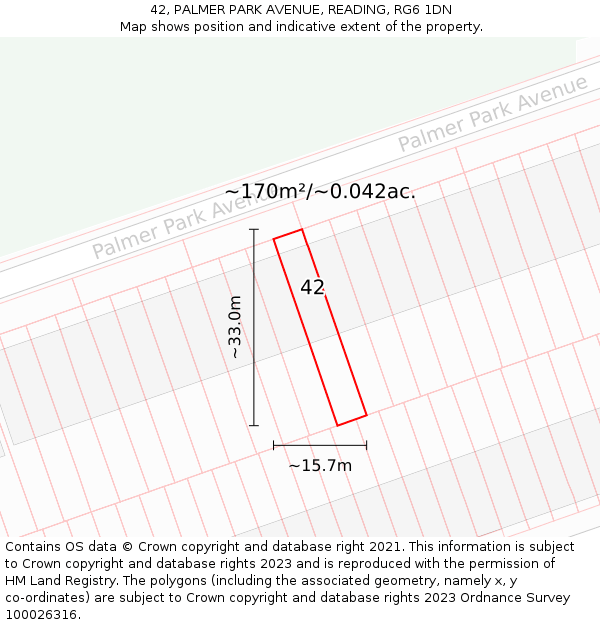 42, PALMER PARK AVENUE, READING, RG6 1DN: Plot and title map