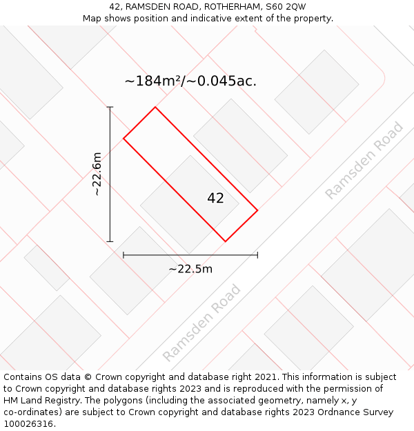 42, RAMSDEN ROAD, ROTHERHAM, S60 2QW: Plot and title map