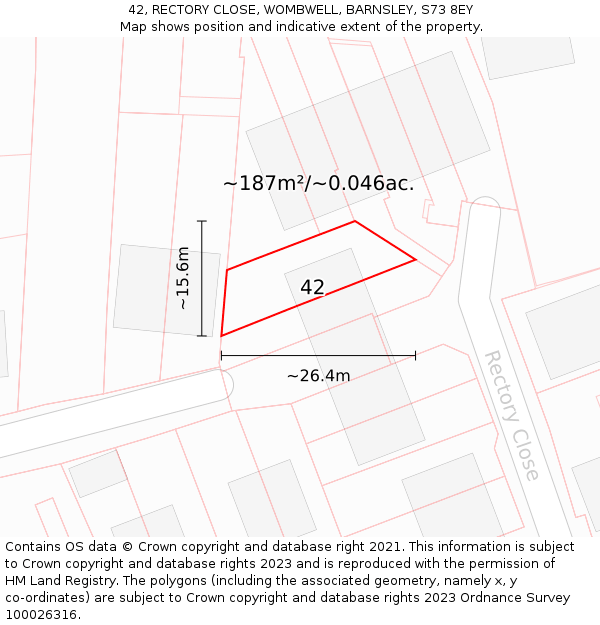 42, RECTORY CLOSE, WOMBWELL, BARNSLEY, S73 8EY: Plot and title map