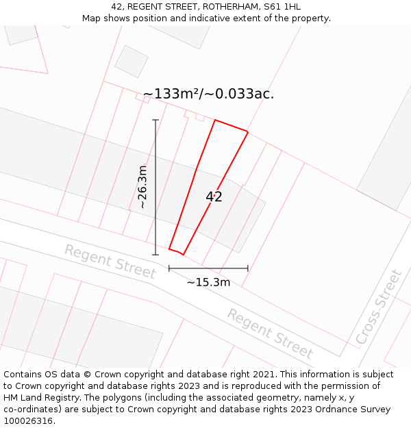 42, REGENT STREET, ROTHERHAM, S61 1HL: Plot and title map