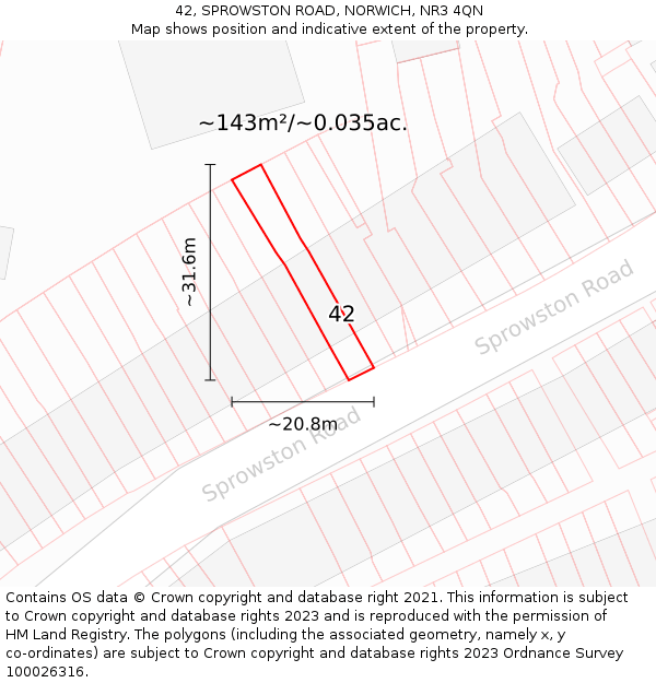 42, SPROWSTON ROAD, NORWICH, NR3 4QN: Plot and title map