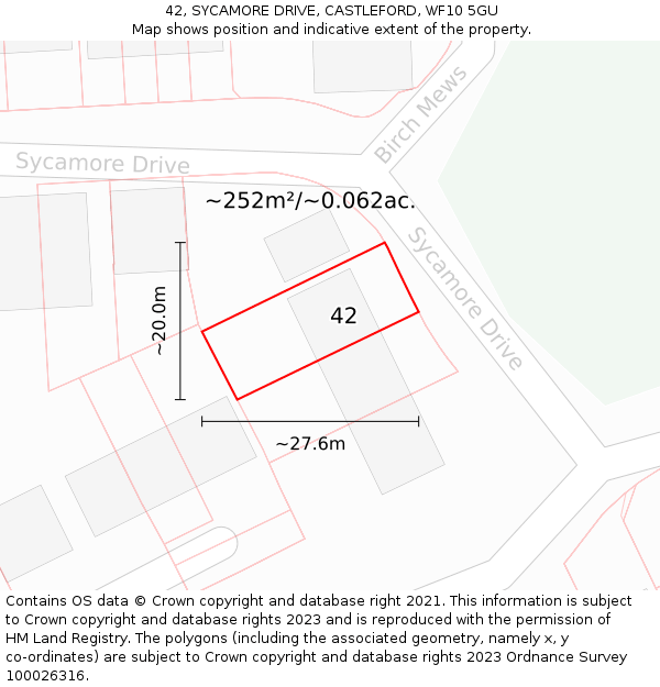 42, SYCAMORE DRIVE, CASTLEFORD, WF10 5GU: Plot and title map
