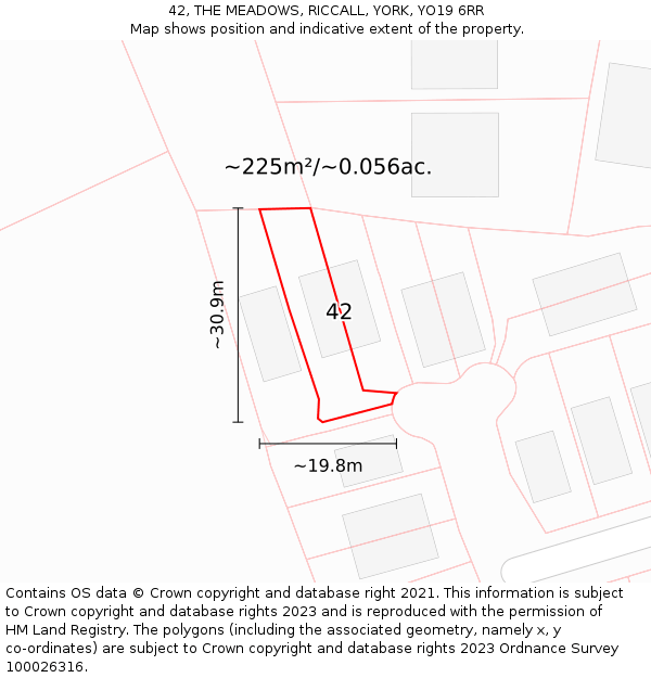 42, THE MEADOWS, RICCALL, YORK, YO19 6RR: Plot and title map