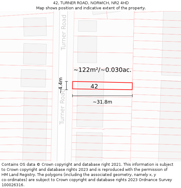 42, TURNER ROAD, NORWICH, NR2 4HD: Plot and title map