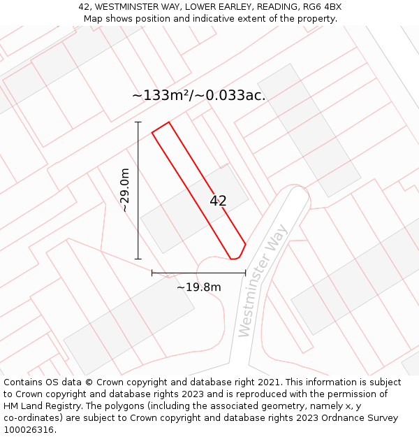 42, WESTMINSTER WAY, LOWER EARLEY, READING, RG6 4BX: Plot and title map