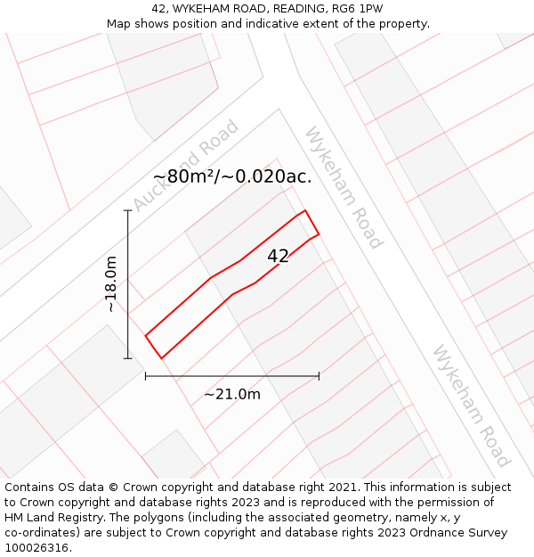 42, WYKEHAM ROAD, READING, RG6 1PW: Plot and title map