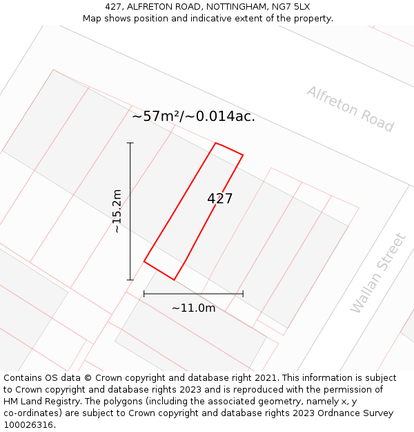 427, ALFRETON ROAD, NOTTINGHAM, NG7 5LX: Plot and title map