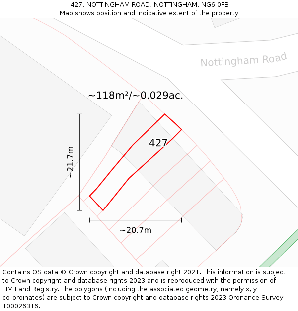 427, NOTTINGHAM ROAD, NOTTINGHAM, NG6 0FB: Plot and title map