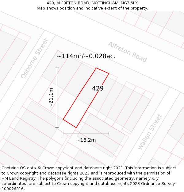 429, ALFRETON ROAD, NOTTINGHAM, NG7 5LX: Plot and title map