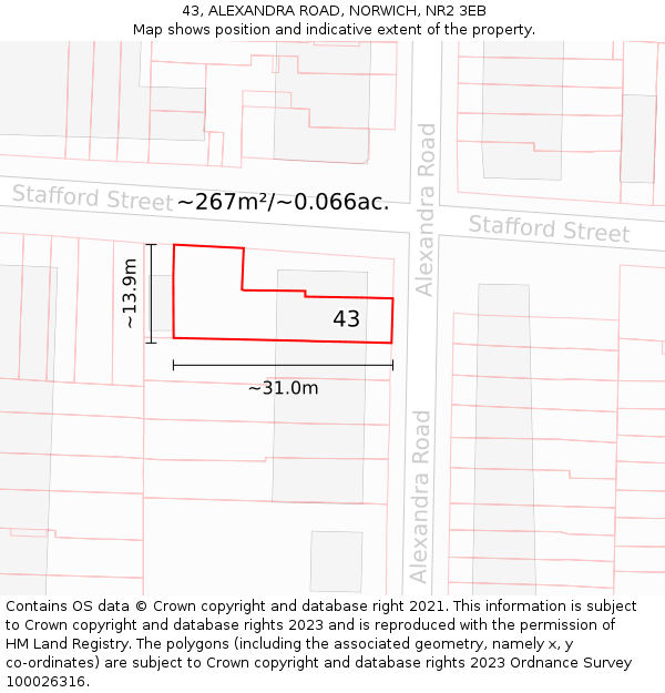 43, ALEXANDRA ROAD, NORWICH, NR2 3EB: Plot and title map