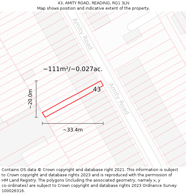 43, AMITY ROAD, READING, RG1 3LN: Plot and title map