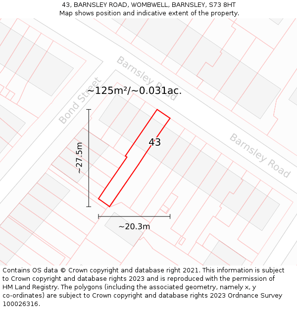 43, BARNSLEY ROAD, WOMBWELL, BARNSLEY, S73 8HT: Plot and title map