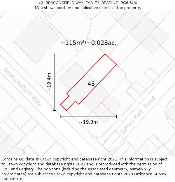 43, BEACONSFIELD WAY, EARLEY, READING, RG6 5UX: Plot and title map